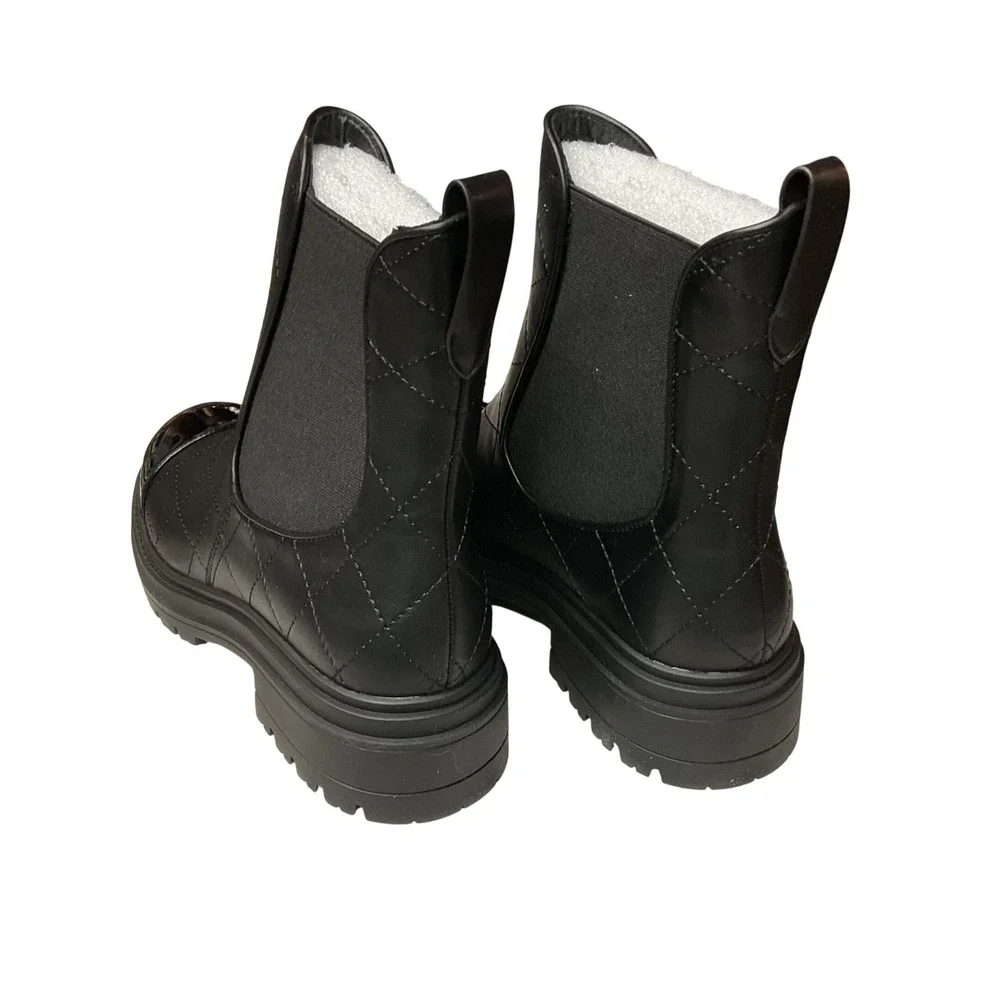 Coutgo Women's Quilted Winter Dress Slip On Ankle Chelsea Boots Black Size 7 NWB